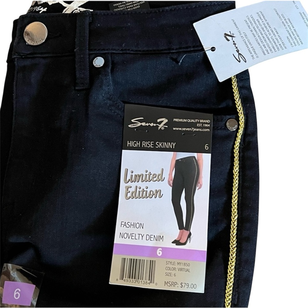Seven7 Black Skinny Jeans with Gold Side Stripe sz 6 NWT - Picture 4 of 4